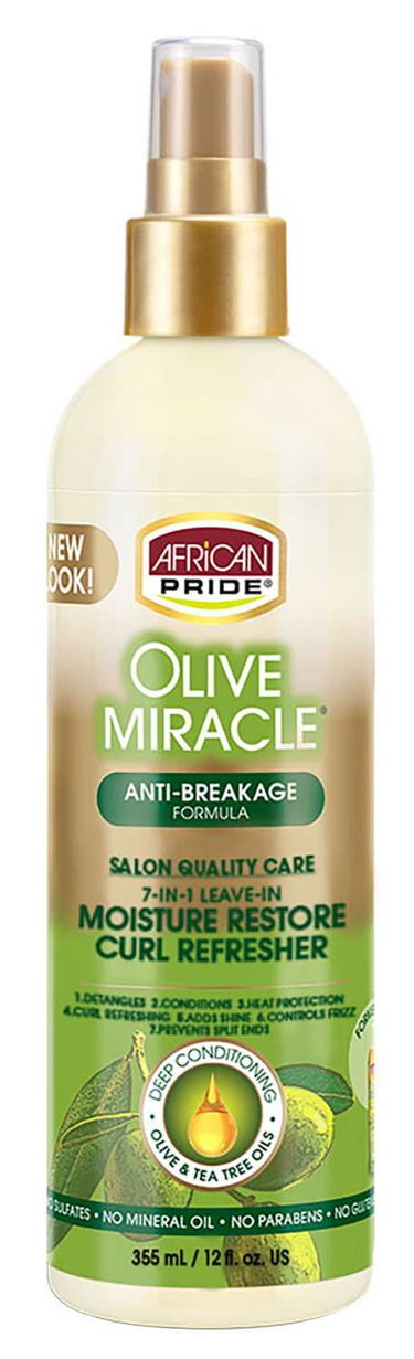 African Pride Olive Miracle Anti-Breakage Moisture Restore Curl Refresher – 12 oz - ANNS BEAUTY SUPPLY